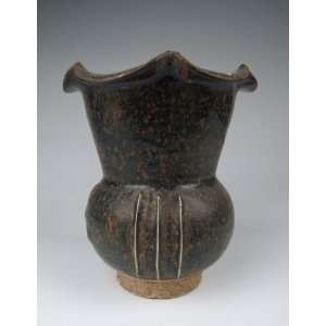  One Cizhou Ware Black Glaze Petal mouthed Porcelain Vase 