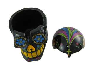 Glossy Black Day Of The Dead 3D Skull Trinket Box / Ashtray  