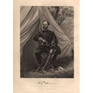  1862 Antique Engraving of General William T. Sherman by 