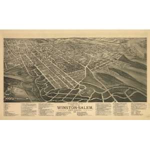  Historic Panoramic Map Birds eye view of the twin cities, Winston 