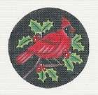   Winter Cardinal Bird 4 Rd. handpainted HP Needlepoint Canvas 18m