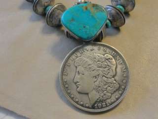   Sterling & Kingman Turquoise Coin Squash Necklace Navajo James McCabe