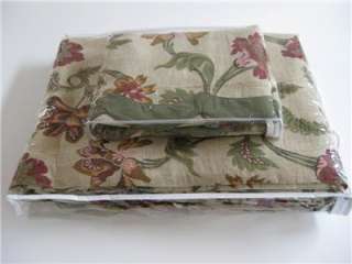 Tapestry Floral KING COVERLET BEDCOVER SET Red Rust Olive Green Tan 