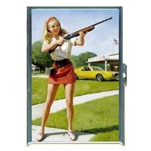 PIN UP BLONDE GIRL HUNTING RIFLE ID CREDIT CARD WALLET CIGARETTE CASE 