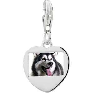  925 Sterling Silver Husky Dog Photo Heart Frame Charm 