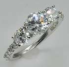 1ct center three stone ring pave accent top cz imitation moissanite 