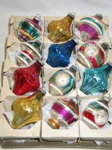   Christmas Shiny Brite Glass Ornaments Tops Shapes Indents 1950s T19