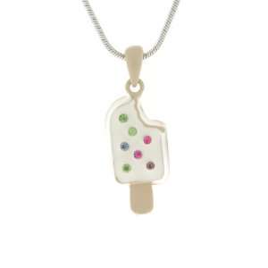   Enamel Collections White Ice Cream Bar with Crystals   25mm Jewelry