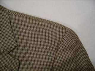 CHAPS 2 Button Mens Wool Silk Sport Coat 40R Tan Olive Houndstooth 