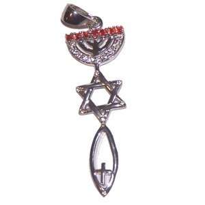 Messianic Seal with Red CZ stones  Style XIV   Sterling Silver (4.4 cm 