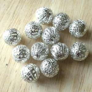  12pcs Large Silver Plate Filligree Hollow Ball Metal Beads 