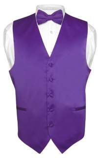 Mens PURPLE INDIGO Dress Vest BOWTie Set for Suit Tux  