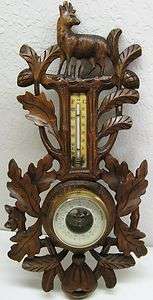  German Black Forrest All hand carved Wood Barometer Thermometer  