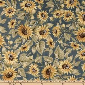  44 Wide Full Sun II Large Sunflowers Blue Fabric By The 