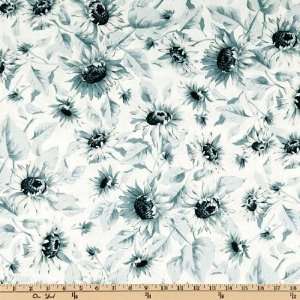  44 Wide Full Sun II Large Sunflowers Ivory/Blue Fabric 