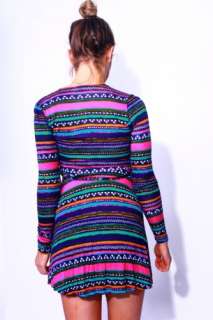 NWT NEW Tribal Aztec ikat Geo Stripe Abstract Boho Zig Zag Top Dress 