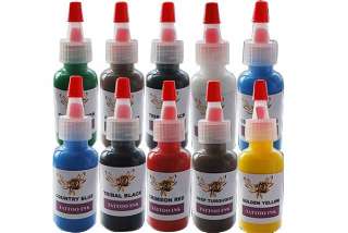 Complete Tattoo Kit 2 Lous machines10 color Inks Power supply needles 