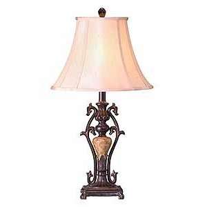  Faux Marble And Iron Lamp With Off White Shade