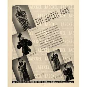 1937 Ad Jaeckle Fur Coat Sunset Boulevard Chinchilla   Original Print 