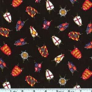  45 Wide Brave Knights Shields & Swords Black Fabric By 