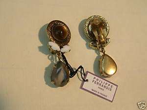 Philippe Ferrandis Amber Clip on Earrings BNWT  