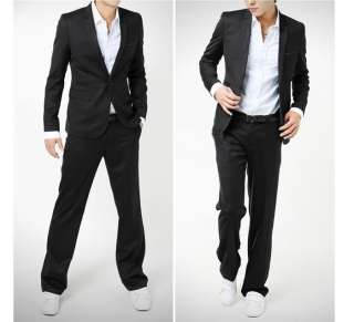 Premium Mens Slim Fit One Button Dress Suit Black 012  