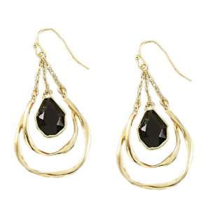   Gold Plated Dangle Earrings With Jet Black Stone For Women Jewelry