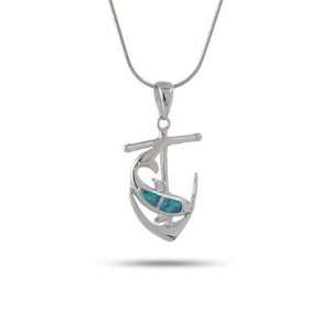  Sterling Silver Anchor Pendant with Silver Opal Dolphin 