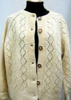 Vtg Wmns Hand Knit Wool Granny Cardigan Sweater  