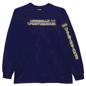  Michigan Wolverines Navy Outline Mascot Long Sleeve T 