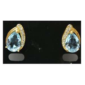  Gold Plated Arabian Tear Drop Blue Sapphire Earrings with 