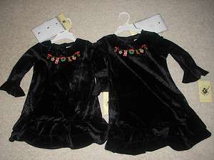 NWT Girls Good Lad Black Velvet Holiday Motif Dress w/Tights in Sizes 