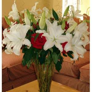 Colors of Christmas Fresh Flower Bouquet Lilies and Roses 