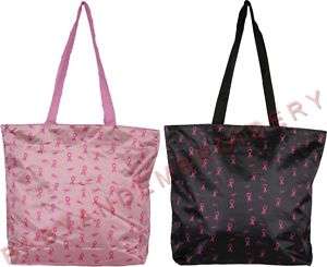 XL Tote Bag Cancer Awareness Society Black Pink Ribbon  
