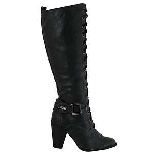 NEW Womens Ladies Leather Style Knee High Lace Up High Heel Biker 