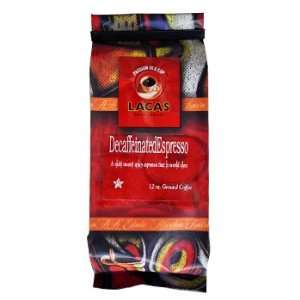 Lacas Coffee Decaf Espresso Ground Coffee 12oz Bag  