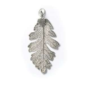  Real Oak Lace Leaf Charm   Silver Jewelry