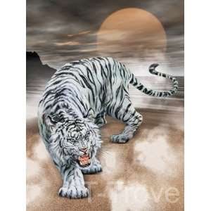  White Tiger Growling Wall Scroll Q20