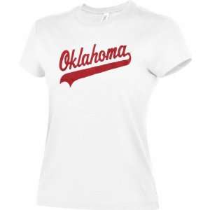  Oklahoma Sooners Womens White Script T Shirt Sports 