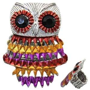   Owl Ring With Bronze, Gold, Purple Metal and Black Crystal Eyes