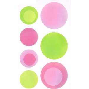  24 Polka Dot Wall Stickers Pink and Lime Green