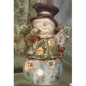   Snowman Votive Candle Lantern, Snowman with Top Hat
