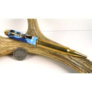  Ocean Camo Acrylic 338 Mag Rifle Cartridge Pen With a Gold 
