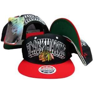 Blackhawks Black/Red Plastic Snapback Adjustable Plastic Snap Back Hat 