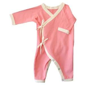    Newborn Organic Cotton Jersey Kimono Romper in Rose Pink Baby