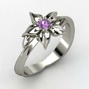  Star Flower Ring, Sterling Silver Ring with Amethyst 