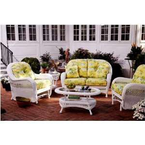 GRAND CAYMAN OUTDOOR WHITE OUTDOOR WICKER 5 PC. SEATING GROUP