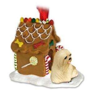   Lhasa Apso Blonde Ginger Bread House Christmas Ornament
