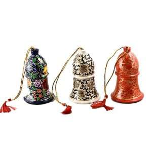  Christmas Tree Ornaments, 3 Sparkling Bell Ornaments, Papier Mache 