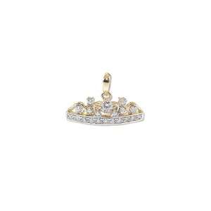 14k Yellow Gold, Princess Tiara Crown Pendant Charm Lab Created Gems 
